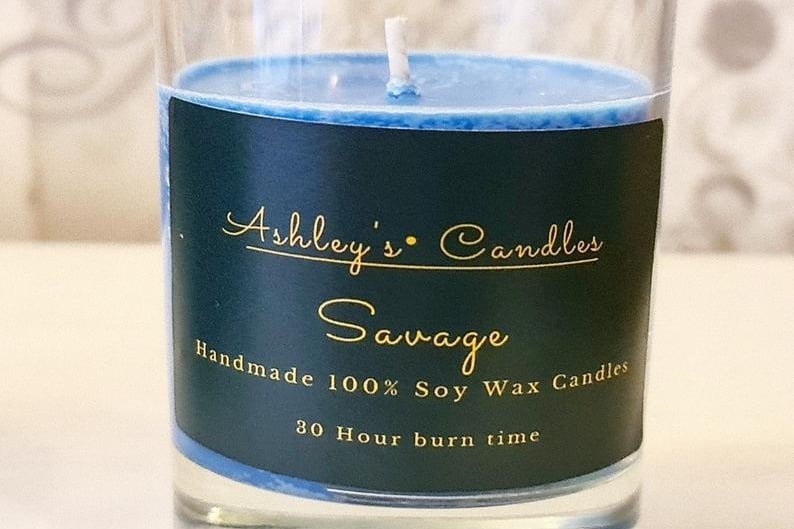 AshleysCandlesShop sells soy wax melts and candles. This candle is names Savage.