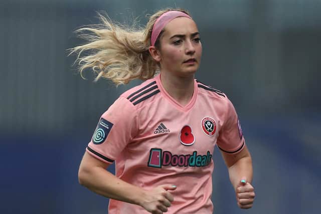 Maddy Cusack of Sheffield United in action during the Barclays FA Women's Championship match between Liverpool and Sheffield United at Prenton Park on November 08, 2020 in Birkenhead, England (Picture: Lewis Storey/Getty Images)