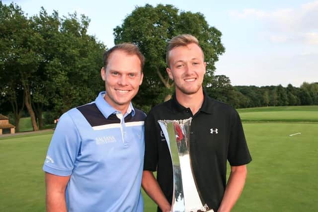 Nick pictured with 2016 Masters champion Danny Willett in 2018 after winning the Lee Westwood Trophy. Photo: Driving Golf PR & Marketing.