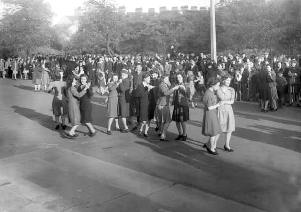 A scene of sheer relief for these Sunderland people who celebrated VE Day by dancing in Mowbray Park.