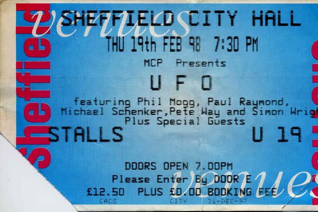 A ticket for rock band UFO at Sheffield City Hall in 1998