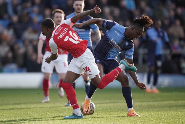 Rotherham United's Mickel Miller (left) and Wycombe Wanderers' Anthony Stewart battle for the ball.