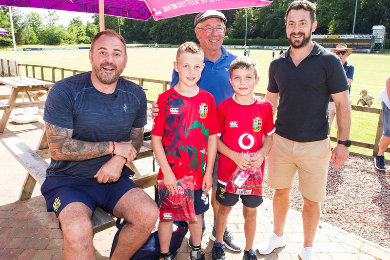Sky Sports presenter and former British and Irish Lions player Scott Quinnell at Riverside Park in Jedburgh with fellow ex-Lions Roy and Greig Laidlaw and youngsters Oliver McCraw and Rowan Elder