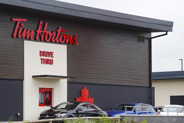 Drivers queuing outside the new Tim Hortons restaurant in Sheffield