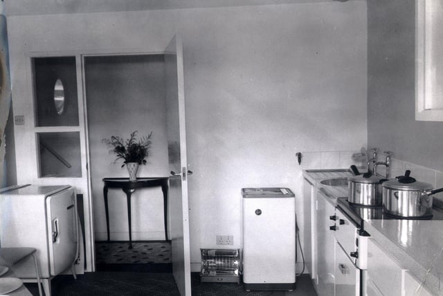 A kitchen in one of the flats at Park Hill, Sheffield, in 1959, when the complex was still under construction
