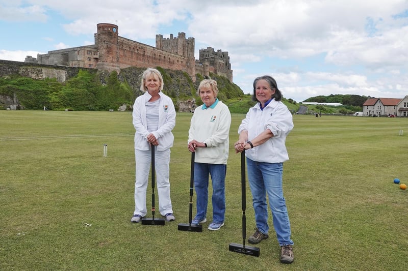 Filming didn't interrupt play for Joan, Chris and Barbara from Bamburgh Croquet Club.