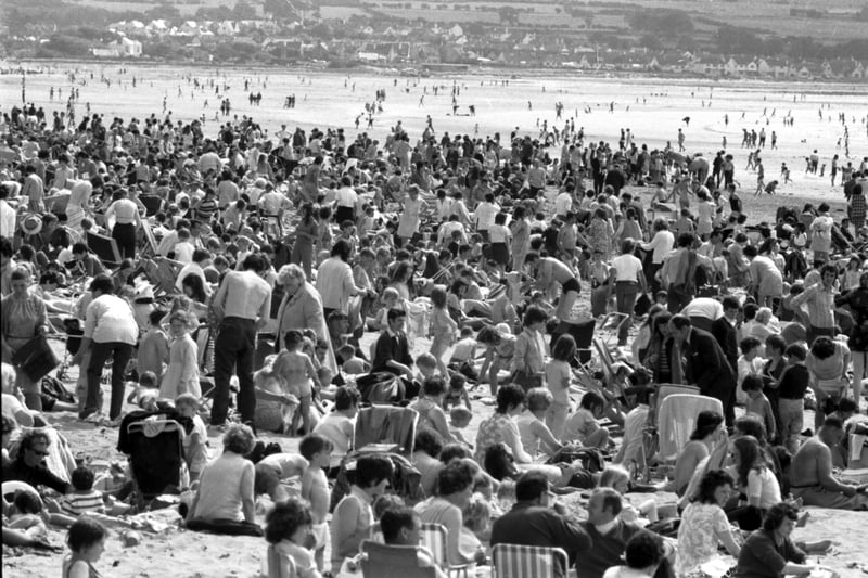 Ayr beach is crowdwd with holidaymakers on Glasgow Fair Monday, July 1971.