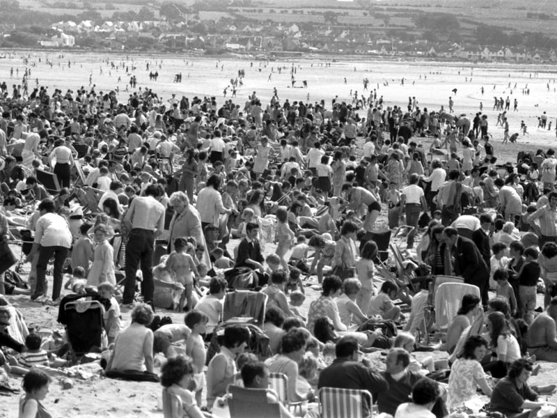 Ayr beach is crowdwd with holidaymakers on Glasgow Fair Monday, July 1971.