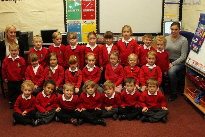 Reception class 2 with teacher Catherine Wilkinson and teaching assistant Kelly-Ann Thring.