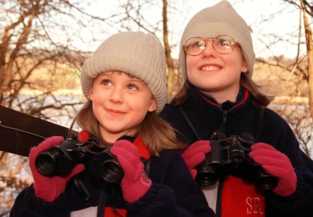Sisters Danielle and Kellian Smith aged nine and six from Sprotbrough out bird watching in 1999.