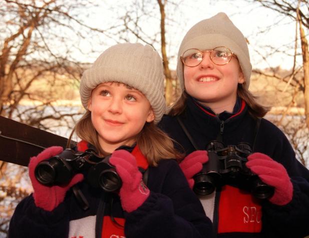 Sisters Danielle and Kellian Smith aged nine and six from Sprotbrough out bird watching in 1999.
