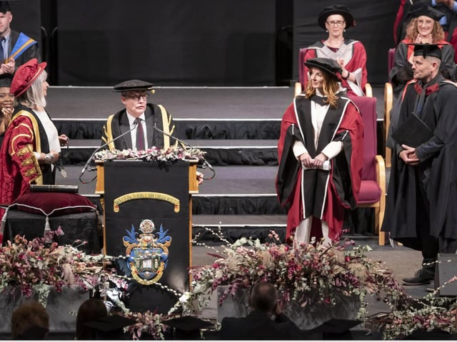Geri Halliwell-Horner during a ceremony where she received an honorary doctorate from Sheffield Hallam University at Ponds Forge International Sports Centre in Sheffield. Picture date: Tuesday November 22, 2022.