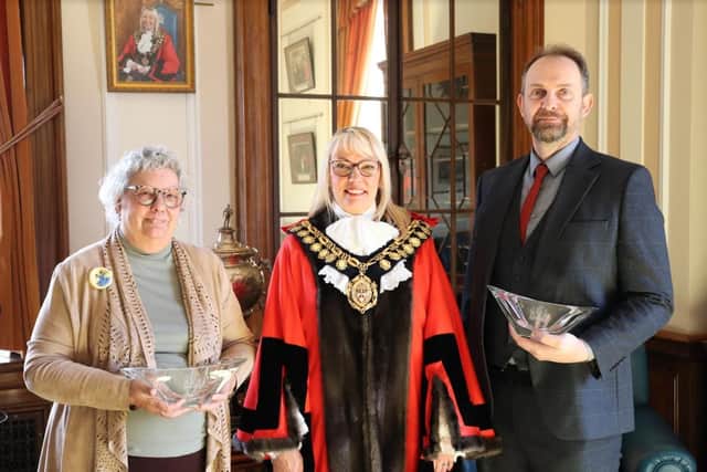 Councillors Margret Bruff and Tim Cheetham, with Mayor of Barnsley Councillor Caroline Makinson