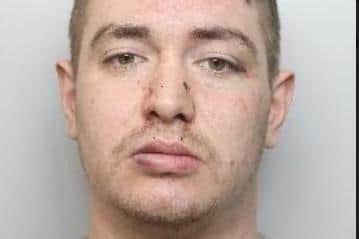 Pictured is Dominic Whittaker, aged 29, of Ridegway Drive, Sheffield, who was sentenced at Sheffield Crown Court to to 13 months of custody after he admitted inflicting grievous bodily harm during an attack on a taxi driver at the Wicker, Sheffield.