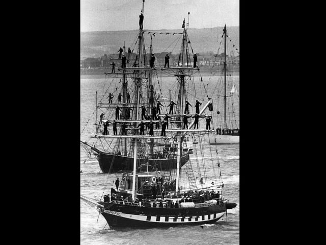 Sail training ship TS Royalist at the Silver Jubilee Review in June 1977. The News PP1654