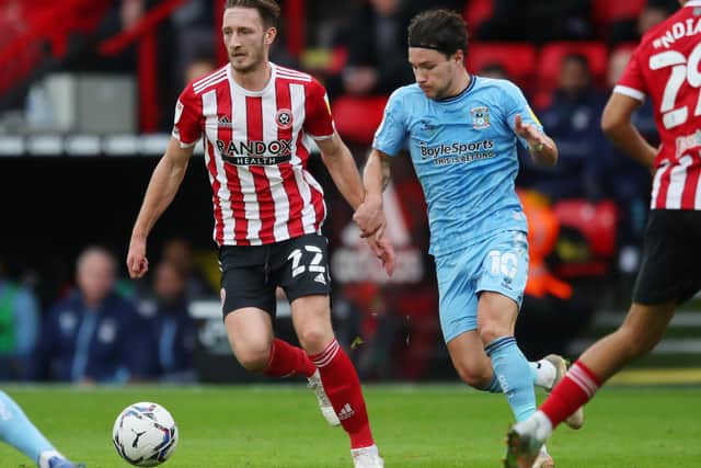 On-loan from Liverpool, Ben Davies returned to action following injury for Sheffield United against Coventry City: Simon Bellis / Sportimage