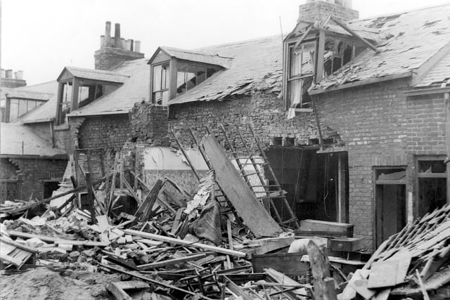 The seven occupants of the Sunderland house pictured escaped injury by taking cover under the stairs when a bomb fell on August 13, 1940.