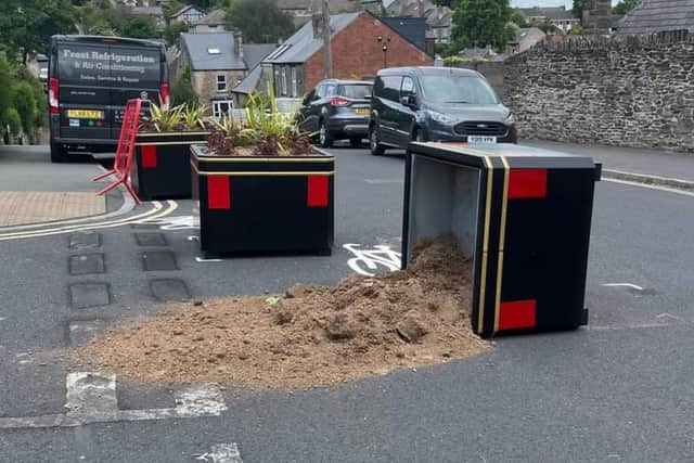 This planter being used to block the road at the junction of Leamington Street and Townend Street, as part of the Active Travel Neighbourhood scheme in Crookes, Sheffield, was tipped over on Saturday morning (pic: Brett Hull)