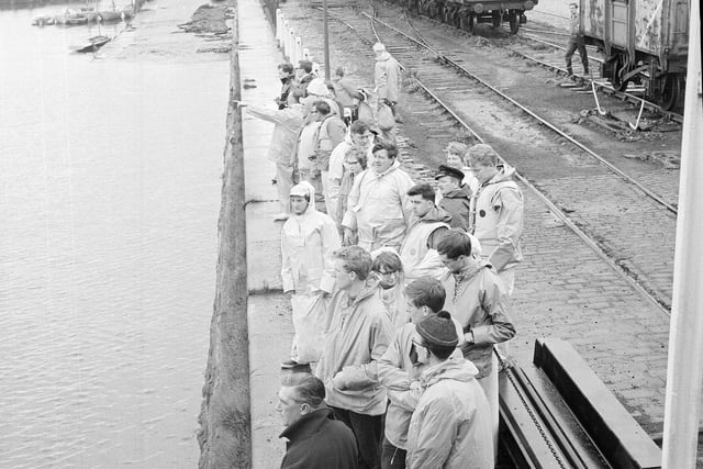 Helmsmen and crew members on the quay at Granton during 'Forth Week' in 1965.