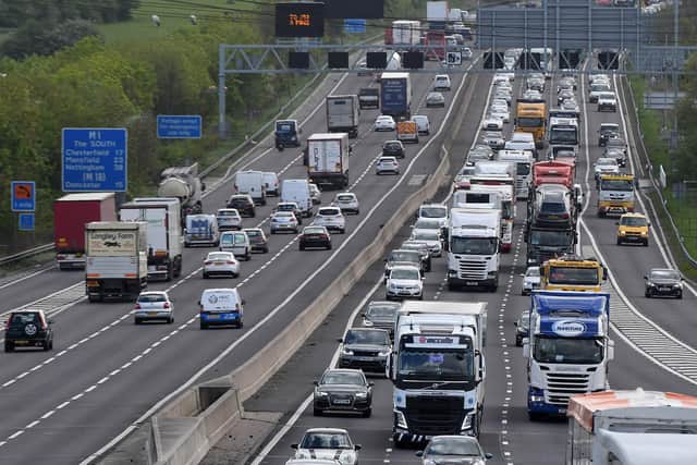 Traffic on the M1 smart motorway near Sheffield