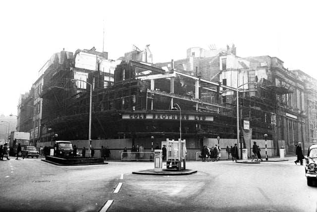 The demolition of the much loved Cole Brothers, Fargate, Sheffield, is underway in 1964