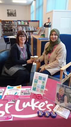 Naureen with library assistant Karen Dale at Stocksbridge Library