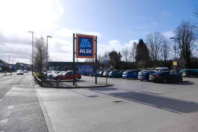 The Aldi car park on The Common in Ecclesfield, Sheffield, where parking is being limited to 90 minutes, with the maximum stay to be enforced by a new ANPR (automatic number plate recognition) system