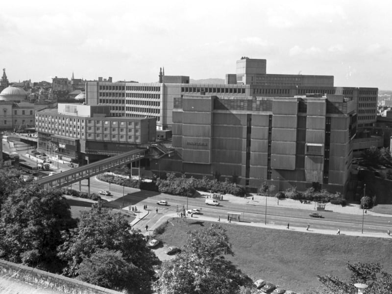 Looking over St James Centre at the top of Leith Street in Edinburgh, from Calton Hill, September 1985.