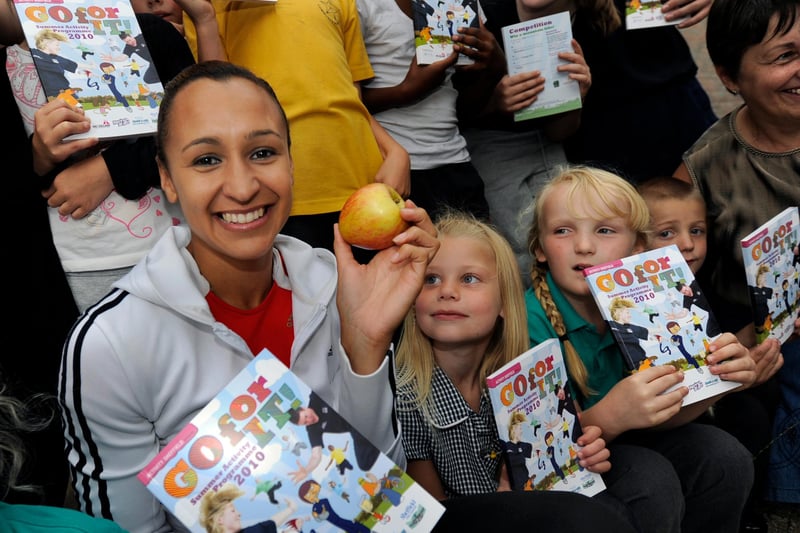 Jessica Ennis launching Sheffield City Council's Go For It programme at Springs Leisure Centre, helping kids to meet the challenge of keeping occupied during the summer holidays