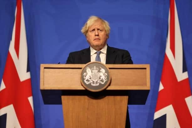 Prime Minister Boris Johnson gave a press conference at 10 Downing Street on December 8, 2021 in London - during the press conference, the Prime Minister announced that the Government will implement its 'Plan B' due to the rapid transmission of the Omicron variant. Photo by Adrian Dennis-WPA Pool/Getty Images.