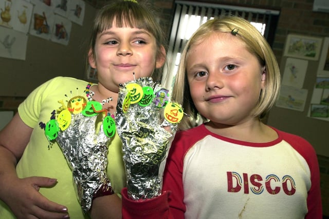 Our picture shows Amelia Goodwin (left), of Adwick, and Abbey Gray, of Woodlands, both aged seven, aged five, of Woodlands, and their finger puppets they made back in 2002