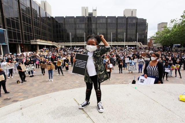 A socially distanced Black Lives Matter protest took place in Guildhall Square on June 4.