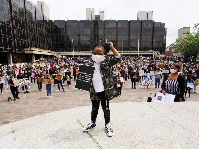 A socially distanced Black Lives Matter protest took place in Guildhall Square on June 4.