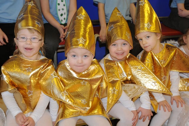 Stars of the 2011 Nativity. Here are Owton Manor primary school pupils Isabelle Boagey, Brynley Imray, Logan Imray and Billie Jo Marshall.