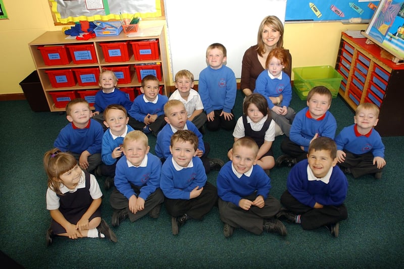Lots of smiling faces among these 2004 new starters at Throston Primary School.