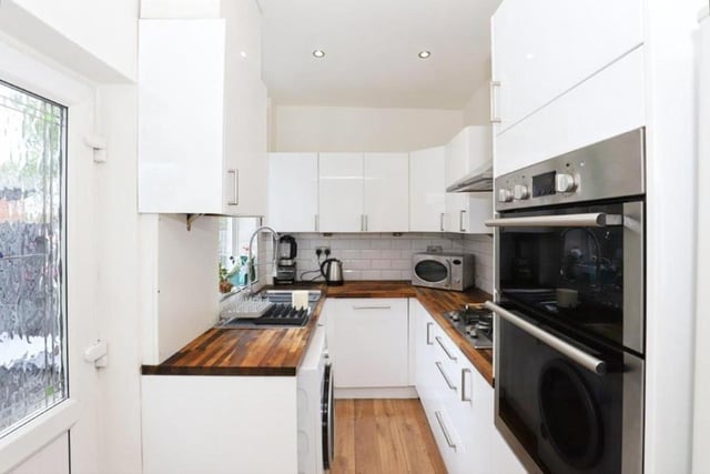 The kitchen leads directly to the private rear garden and is kitted out with a large oven, fridge, gas hob and loads of cupboard space.

Photo: Rightmove