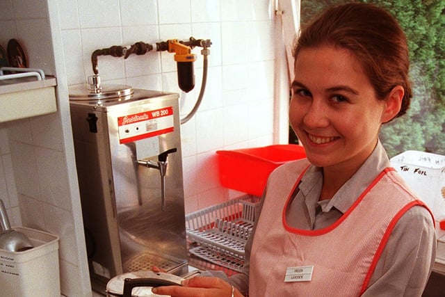 Pictured at St Lukes Hospice, Sheffield, where volunteer Helen Laycock is seen in the kitchen in 1998