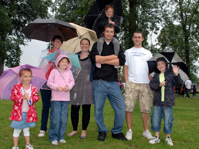 Rain didn't spoil the fun, Allsop, Sheppard and Bingley families from Sutton.
Pictured L to R are; Molly Allsop 4, Beverley Sheppard, Alicie Bingley 7, Kerry Allsop, Simon Bingley with daughter Lauren aged 5 on his shoulders, Peter Allsop and son Joseph aged 7.