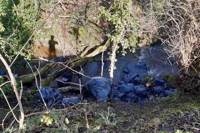 Flytipping beside the River Porter in Sheffield's Mayfield Valley