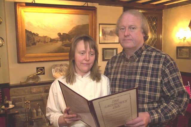 Pictured in 2002 at the Ladybower Inn, Bamford, Hope Valley, where cook Deborah McCormack is seen with  Stephen Wilde local farmer who provides the pub's beef and pheasants.
