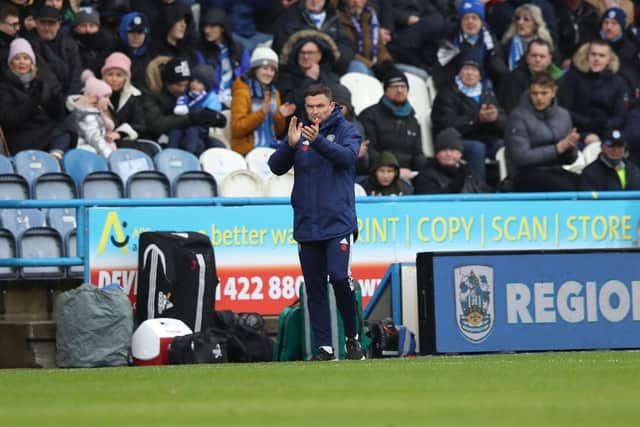 Sheffield United manager Paul Heckingbottom on the touchline during the Sky Bet Championship match at John Smith's Stadium, Huddersfield: Isaac Parkin/PA Wire.