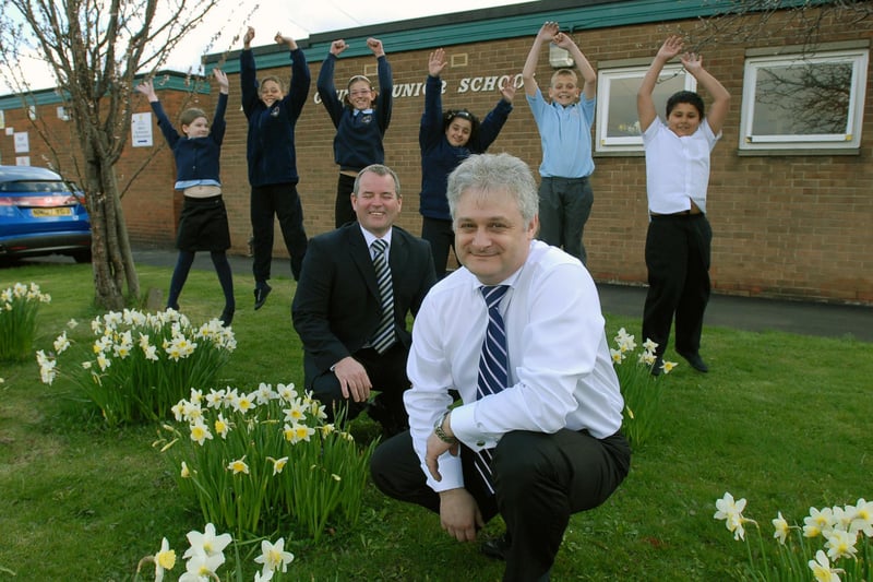 Monkton Junior School head teacher Stuart Johnson, and the chairman of the governors Coun Michael Clare, were joined by pupils to celebrate the school's league table success in 2009. Were you at the school back then?