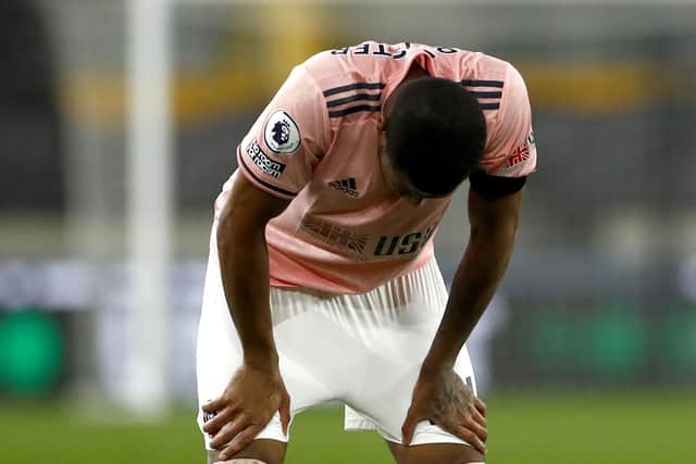 Sheffield United's Rhian Brewster reacts after relegation was confirmed: Jason Cairnduff/PA Wire.