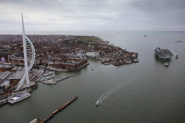 HMS Queen Elizabeth returns to Portsmouth.