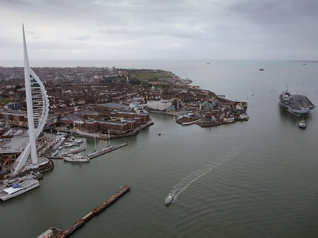HMS Queen Elizabeth returns to Portsmouth.