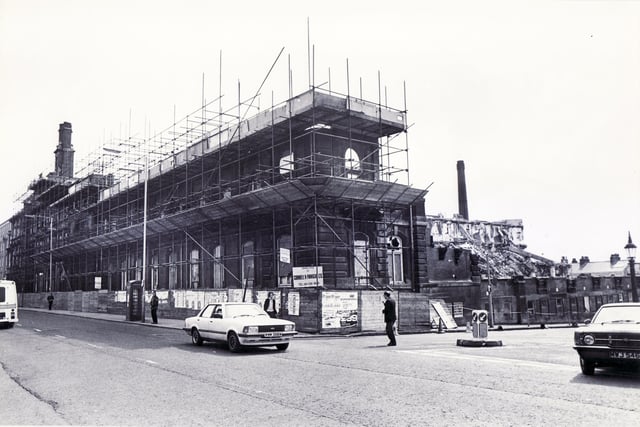 The Royal Hospital, West Street, Sheffield being demolished in May 1981