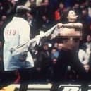 Erica Roe at Twickenham during the 1982 England v Australia match. England went on to win the match 15 - 11. Getty Images