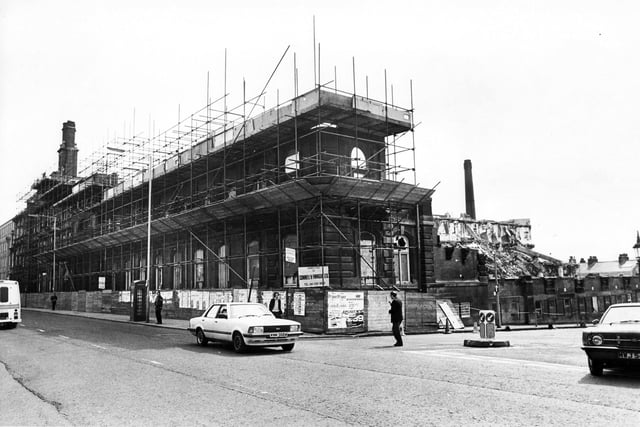 The Royal Hospital, West Street, Sheffield, being demolished in May 1981