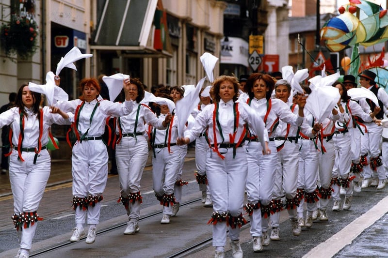 Women Morris Dancers on the Lord Mayor's Parade, Church Street on June 27, 1998. Ref no: u00018