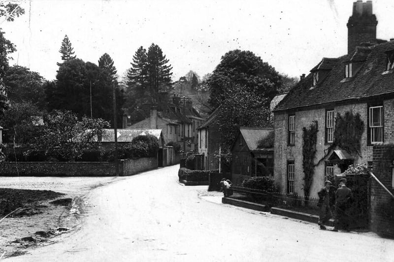 Droxford 1932 sent in by J.H. Kemp of Lincoln of the village of Droxford between the wars. View of the pre war village.
